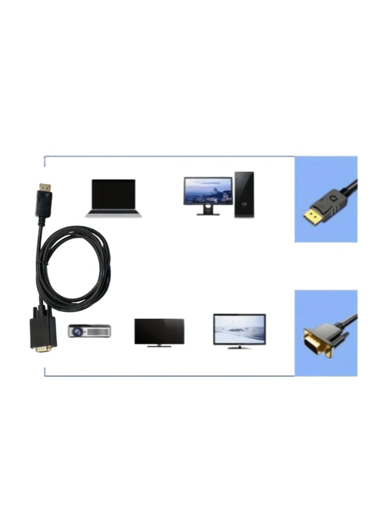 VGA to Display Port DP  Cable Adapter, DP to VGA Connector, 1.8 M, Compatible with PC, Laptop Monitor, TV, Projector - Image 3